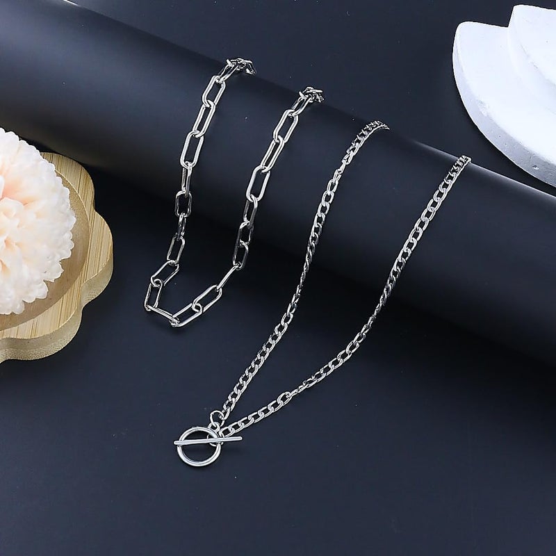 ANGLEQUEEN Chunky Silver Necklaces for Women Silver Layered Pirate Necklaces Punk 8090s Hip Hop Cuban Link Chain Necklace Layered Choker Necklace Pirate Prom Jewelry Freaknik Outfit Accessories - Image 4